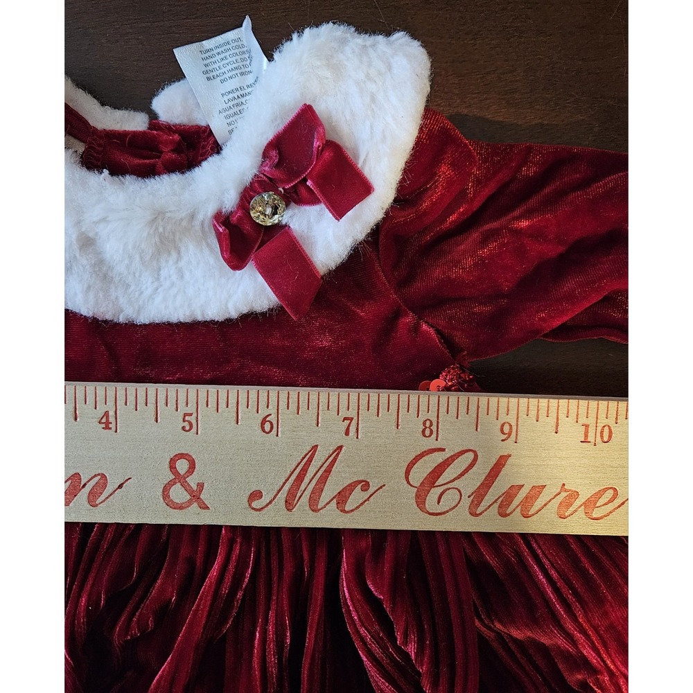 Blueberi Boulevard Baby Girl Red Velvet Holiday Dress 3–6M Faux‎ Fur Collar Xmas - Picture 8 of 8